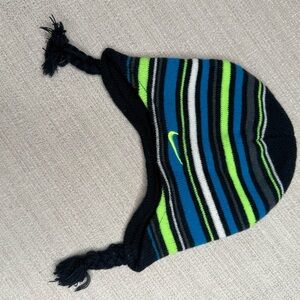 Nike Black and Blue Striped Beanie